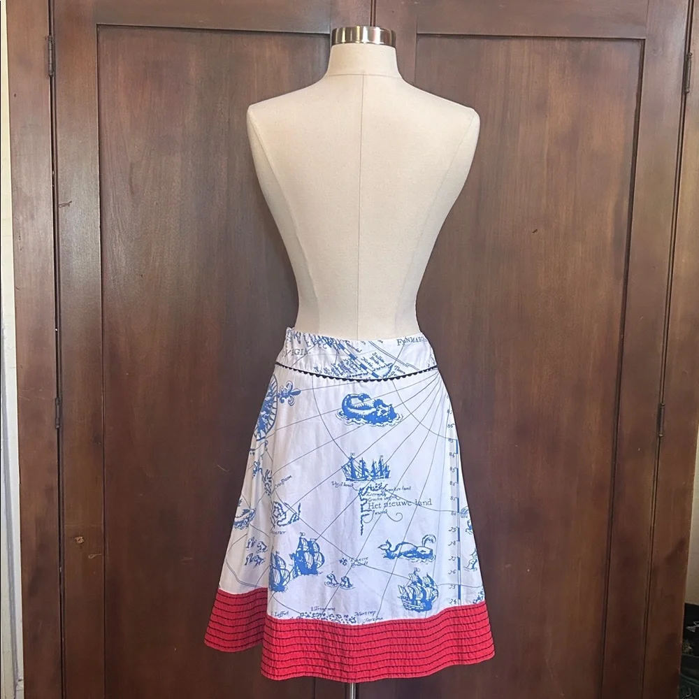 Y2K Seafarers Map Ship Embroidery Ric Rac Skirt 6P - Picture 4 of 14